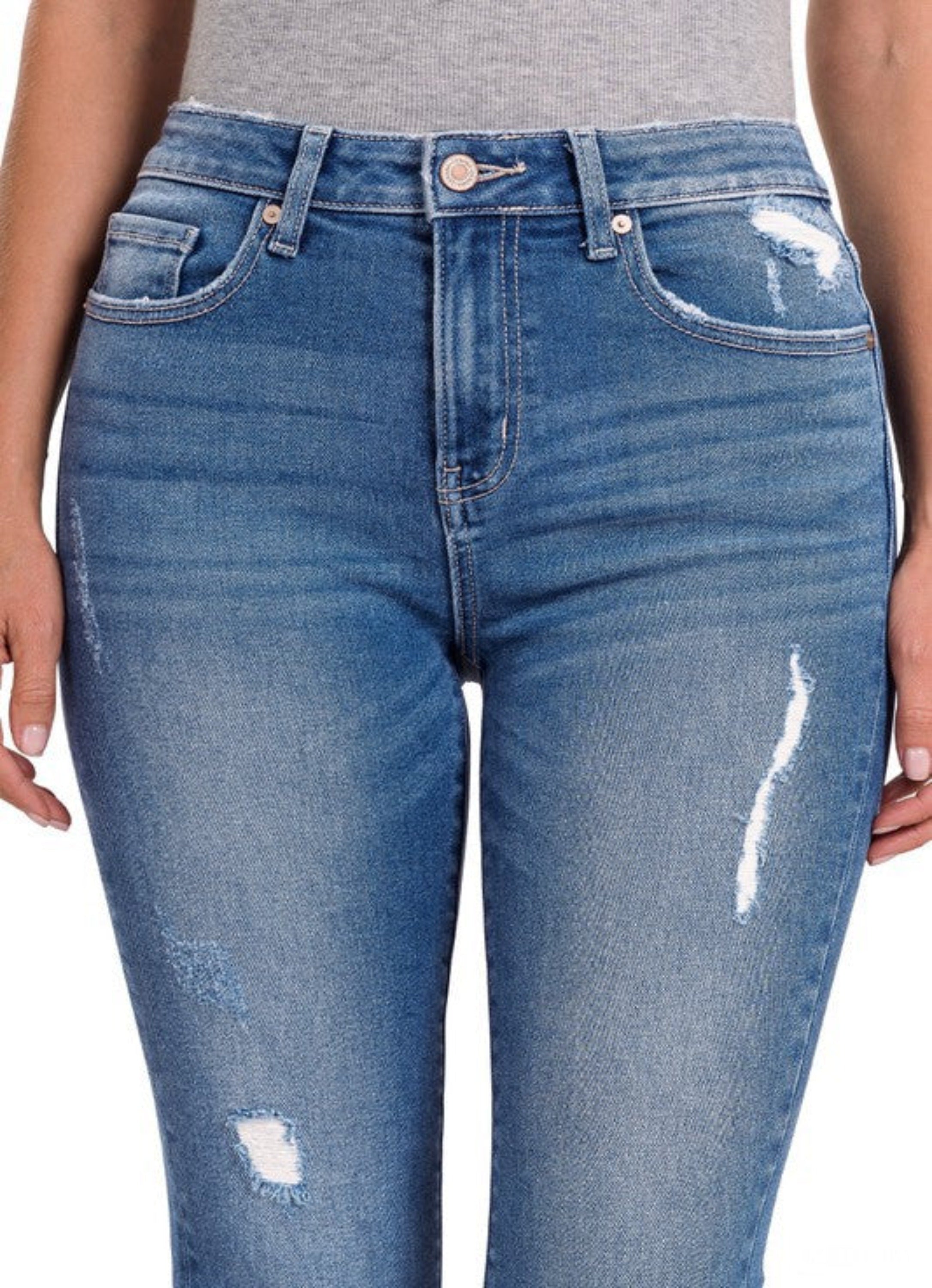 Distressed cuffed hot sale skinny jeans